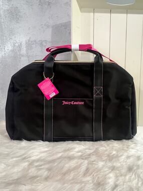 NEW Juicy Couture Travel Weekender Duffle Bag Handles Strap Large Black Pink